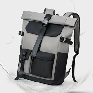 Рюкзак молодёжный, для учебы, работы, ноутбука, школьный RAMMAX. IT'S MY STYLE RKZ-12/серый-черный_карман