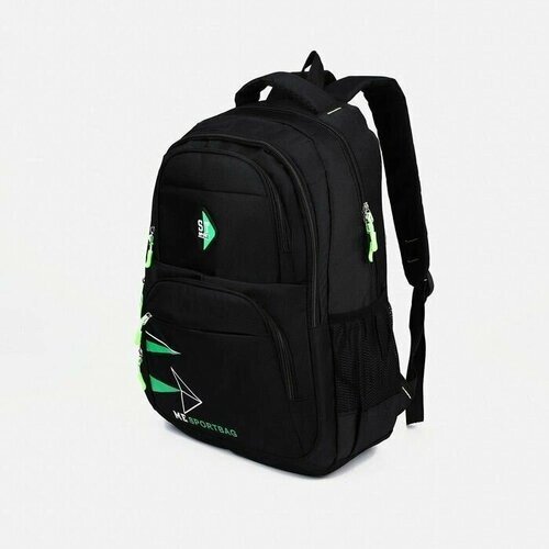 Рюкзак на молнии, 3 наружных кармана, цвет чёрный/зелёный от компании М.Видео - фото 1