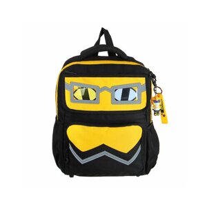 Рюкзак подростковый 40x30x14,5см, 1 отд, 4 карм, аппликации в форме лица, ножки, ПЭ, черный/желтый