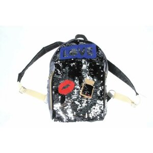 Рюкзак с пайетками, с карманами и наклейками, 20х28х8см, цвета в ассорт.