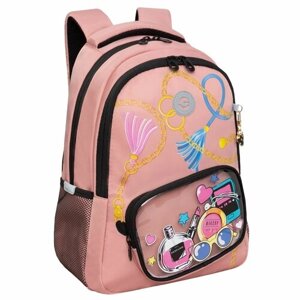 Рюкзак школьный для девочки подростка, с ортопедической спинкой, для средней школы, GRIZZLY, розовый)