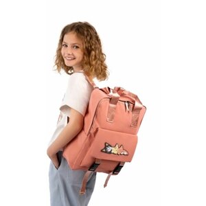 Рюкзак школьный для девочки с котятами розовый