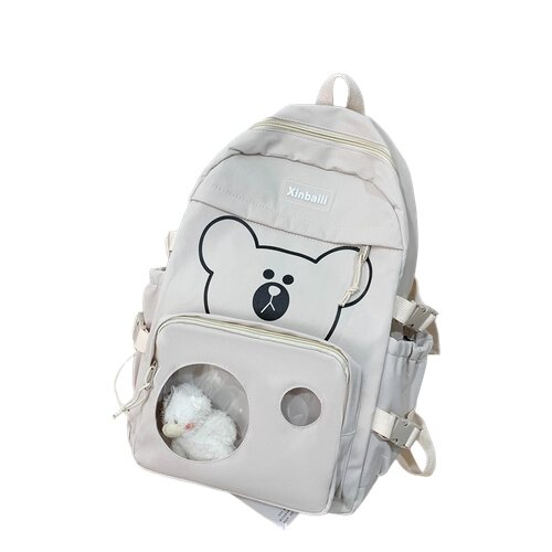 Рюкзак школьный для девочки с медвежонком, бежевый от компании М.Видео - фото 1
