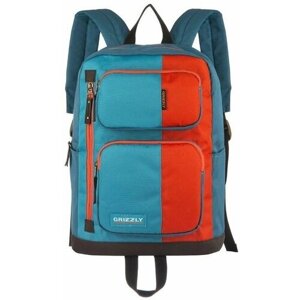 Рюкзак школьный GRIZLY RU-619-1/1 оранжевый, голубой, синий