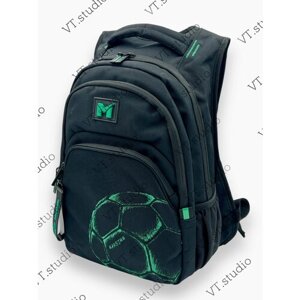 Рюкзак школьный MAKSIMM для мальчика (подростков) черно-зеленый с анатомической спинкой