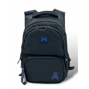 Рюкзак школьный MAKSIMM E085 для мальчика (подростков) черно-синий с анатомической спинкой