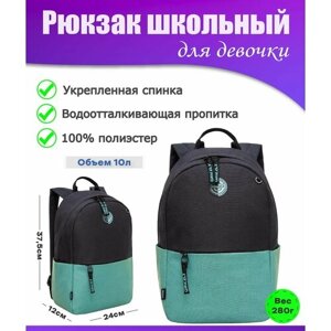 Рюкзак школьный подростковый женский для девочки, молодежный, для средней и старшей школы, GRIZZLY (черно - мятный)