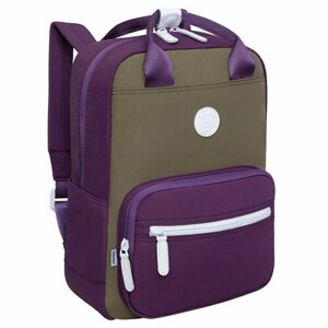 Рюкзак школьный подростковый женский для девочки, молодежный, для средней и старшей школы, GRIZZLY (фиолетовый - хаки)