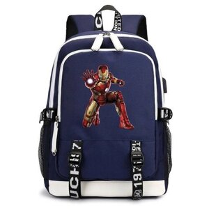 Рюкзак Железный человек (Iron man) синий с USB-портом №2