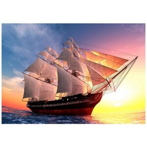 Рыжий кот Набор алмазной вышивки Величественный корабль в море на закате (FW-027) 40х30 см