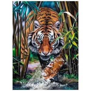 Рыжий кот Набор алмазной вышивки "Внимательный тигр заходит в воду"CF30023) 30х40 см