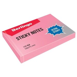 Самоклеящийся блок Berlingo "Ultra Sticky", 100*75мм, 100л, пастель, розовый, цена за штуку, 287180