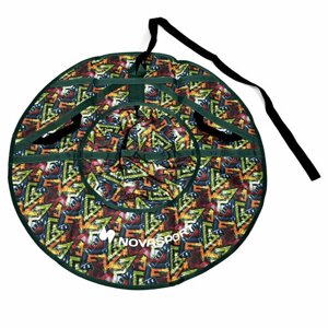 Санки детские надувные ватрушка 90 см NovaSport Тюбинг ткань с рисунком без камеры CH030.090 серые разноцветные зигзаги