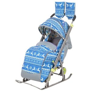 Санки-коляска Galaxy Kids 3-1, олени на синем