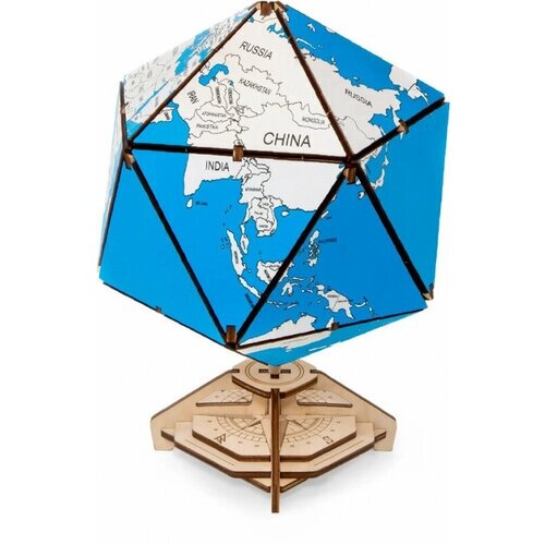 Сборная модель ECO WOOD ART EWA Глобус Икосаэдр с секретом (шкатулка, сейф) синий от компании М.Видео - фото 1