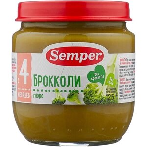 Semper Пюре детское овощное Брокколи без соли для первого прикорма с 4 месяцев 80 г 6шт