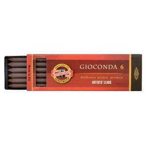 Сепия Koh-I-Noor "Gioconda", коричневая темная, стержень, 5,6мм, 6шт., пластик короб, 298324