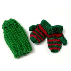 Шапка и варежки мини для куклы, цвет зеленый, 1 пара