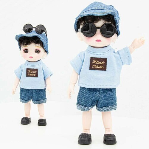 Шарнирная кукла Senli мальчик в голубой футболке и очках 16 см от компании М.Видео - фото 1