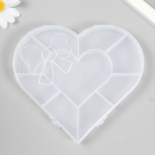 Шкатулка пластик для мелочей "Сердце с бантиком" прозрачная 9 отделений 15,5х14х1,8 см (комплект из 16 шт) от компании М.Видео - фото 1