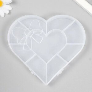 Шкатулка пластик для мелочей "Сердце с бантиком" прозрачная 9 отделений 15,5х14х1,8 см (комплект из 16 шт)