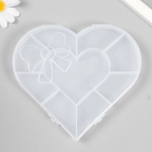 Шкатулка пластик для мелочей "Сердце с бантиком" прозрачная 9 отделений 15,5х14х1,8 см от компании М.Видео - фото 1