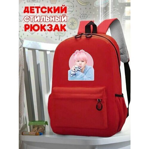 Школьный красный рюкзак с принтом Музыка BTS - 89 от компании М.Видео - фото 1