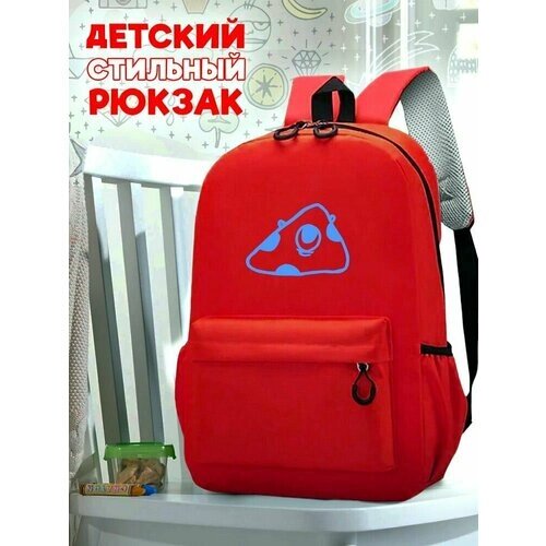 Школьный красный рюкзак с синим ТТР принтом монстрик - 75 от компании М.Видео - фото 1