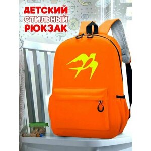 Школьный оранжевый рюкзак с желтым ТТР принтом птица ласточка - 66