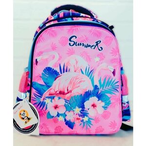 Школьный ранец/рюкзак для девочки Книжка-магнит Фламинго/ Ранец школьный каркасный с ортопедической спинкой