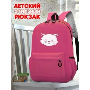 Школьный розовый рюкзак с синим ТТР принтом животные Кошки - 8