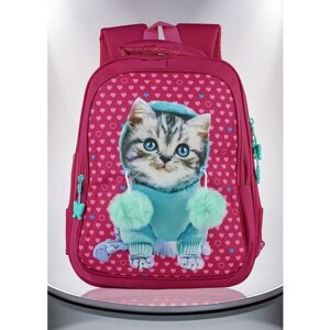 Школьный рюкзак для девочки с помпончиками Цвет фуксия