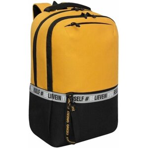 Школьный рюкзак с ортопедической спинкой GRIZZLY RU-337-2 черный - желтый, грудная стяжка, 2 отделения, 43x29x15см, 19л.