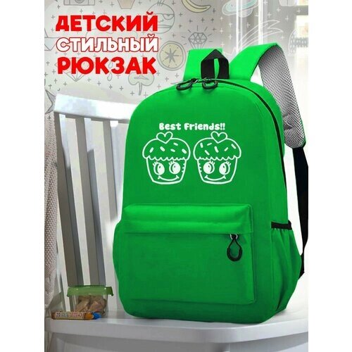 Школьный светло-зеленый рюкзак с синим ТТР принтом два капкейка - 544 от компании М.Видео - фото 1