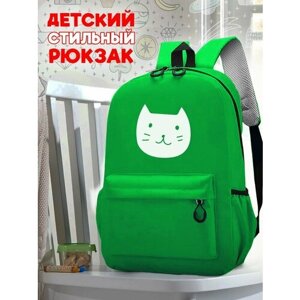 Школьный светло-зеленый рюкзак с синим ТТР принтом котик - 78