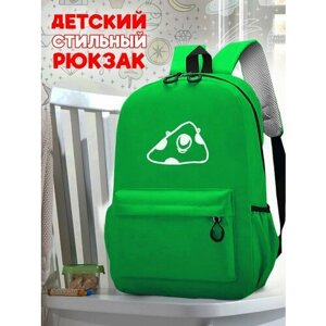 Школьный светло-зеленый рюкзак с синим ТТР принтом монстрик - 75