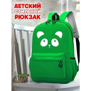 Школьный светло-зеленый рюкзак с синим ТТР принтом панда - 533