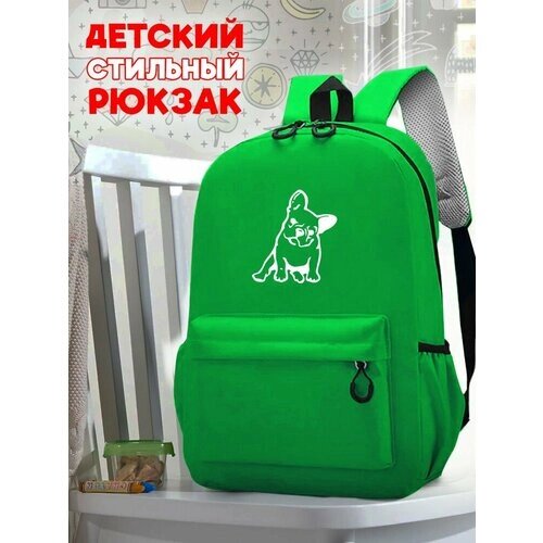 Школьный светло-зеленый рюкзак с синим ТТР принтом животные французский бульдог - 19 от компании М.Видео - фото 1