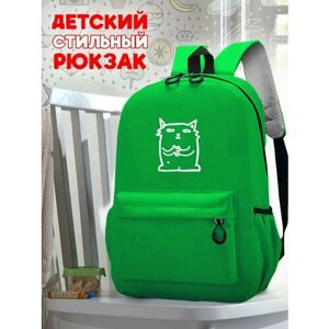 Школьный светло-зеленый рюкзак с синим ТТР принтом животные Кошки - 12