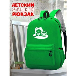 Школьный светло-зеленый рюкзак с синим ТТР принтом животные Кошки - 30