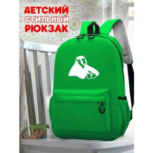Школьный светло-зеленый рюкзак с синим ТТР принтом животные обезьяна - 6