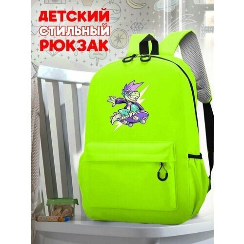 Школьный зеленый рюкзак с принтом Динозавр на скейте - 114 от компании М.Видео - фото 1