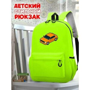 Школьный зеленый рюкзак с принтом Машина - 219