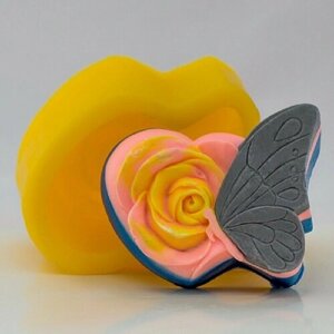 Силиконовая форма для мыла Бабочка на розе, для свечей, гипса 1шт