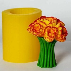Силиконовая форма для мыла Букет Тюльпаны 3D, для свечей гипса 1шт 8,5*7*7 см