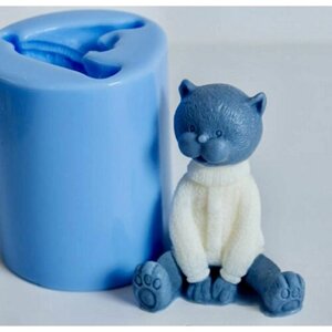 Силиконовая форма для мыла Кот в свитере 3D, для гипса, свечей 1шт 6.5 х 4.5 х 4 см