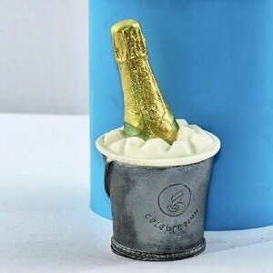 Силиконовая форма для мыла Шампанское в ведерке 3D, для свечей гипса 1шт для 10,5 х 4,5 х 4,5 см