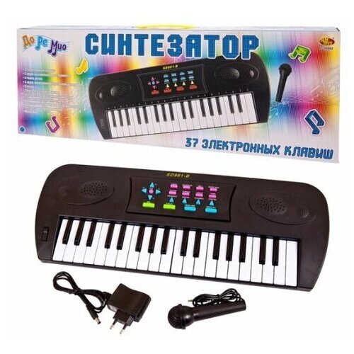 Синтезатор черный 37 клавиш,с микрофоном, эл/мех, с адаптером в комплекте, 53x6x19,2 - ABtoys [D-00062] от компании М.Видео - фото 1