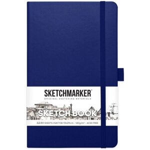 Скетчбук для рисования и скетчинга SKETCHMARKER 140г/м2 13х21см. 160 страниц цвета слоновой кости, твердая обложка, цвет: королевский синий
