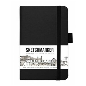 Скетчбук для рисования и скетчинга SKETCHMARKER 140г/м2 9х14см. 160 страниц цвета слоновой кости, твердая обложка, цвет: черный